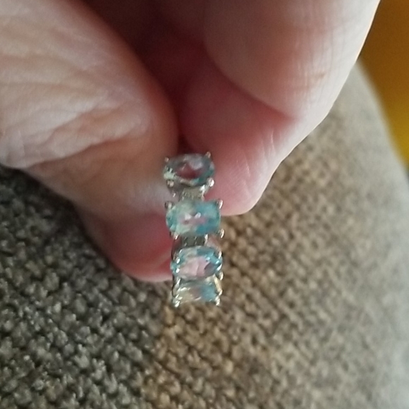 Solid .925 SS Genuine Diamond/Blue Topaz Ring - Picture 7 of 10